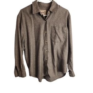 Woolrich WomensMedium Brown Heathered Cotton Blend Button Down Shirt Long Sleeve